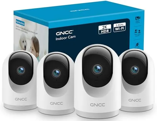 GNCC Cámara Vigilancia WiFi Interior 2K 3MP 2.4/5GHz Visión Nocturna 4 Pack