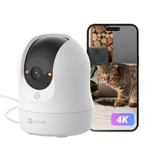 EZVIZ 4K Cámara Vigilancia WiFi Interior 360°, Cámara IP Deteccion de Personas/Mascotas/Ruido, Seguimiento con Zoom Automático, Visión Nocturna en Color, Audio Bidireccional, Wi-Fi 2.4/5GHz, C6N G1
