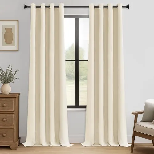 MRTREES Cortina Habitacion Opaca Termica 2 Piezas 140×245cm Cortinas Salon Moderno Aislantes Frío Calor Luz Cortinas Largas para Ventana Dormitorio Infantil Bebe Niños Beige con Ojales