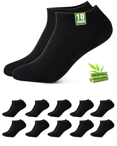 Effeet 10 Pares Calcetines Tobilleros Hombre Mujer De Bambú – Calcetines Cortos Hombre Verano, Absorción Humedad, Ultra Suaves, Transpirables, Anti-Sudor, Negro, 39-42