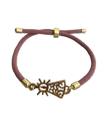 Pulsera Virgen del Pilar con correa de naylon rosa empolvado. Pulsera ajustable. Niña y mujer. Regalo para Cumpleaños, Aniversarios, Confirmación, Fiestas