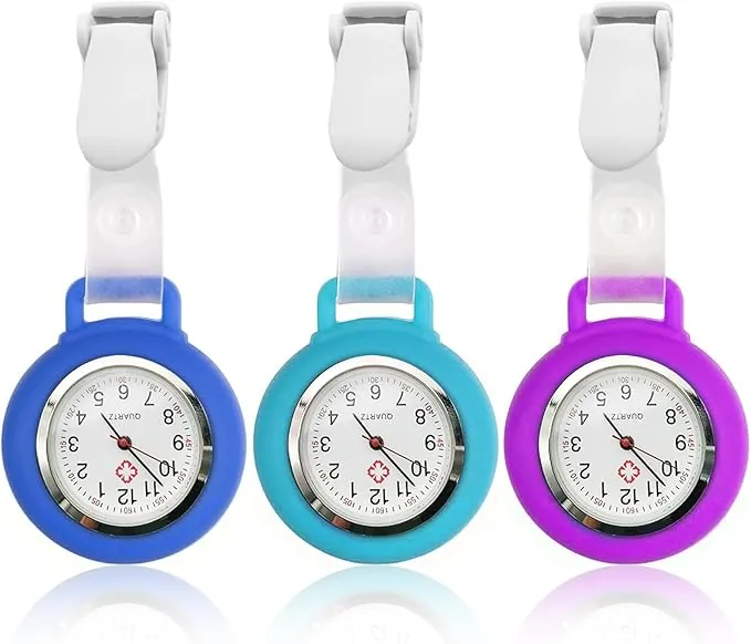 HOSPAOP Reloj de enfermera con clip, 3 piezas, reloj de enfermería, analógico, movimiento de cuarzo, reloj de bolsillo, reloj de bolsillo de silicona, para mujeres, hombres, enfermeras, accesorios