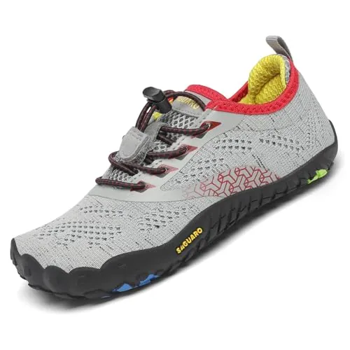 SAGUARO Calzado Descalzos Niños Zapatillas de Trail Niñas Transpirables Minimalistas Zapatos de Deporte Antideslizantes Fitness Correr en Asfalto Barefoot Zapatillas Senderismo Exterior Gris 31 EU
