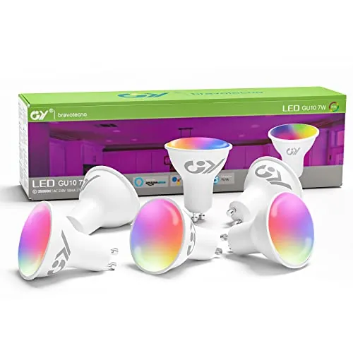 GY Bombilla LED Inteligente GU10 Compatible con Alexa/Google Home, 7W 500LM GU10, 2700K-6500K Luces Cálidas/Frías & RGB Regulable,Control de Voz, 6 Paquete