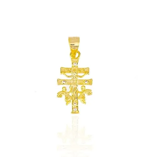 Minoplata Cruz de Caravaca de Plata de ley chapada dorada con Circonitas 20x10mm