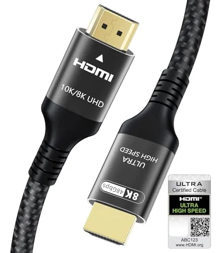 Certificado Cable HDMI 2.1 10K 8K 3M, 48Gbps Ultra Alta Velocidad Cable HDMI con Ethernet 4K 240Hz 200Hz 165Hz 144Hz 120Hz 10K 8K 60Hz ARC eARC Netflix HDCP2.3 HDR10+ PC Portátil RTX5090 TV Monitor
