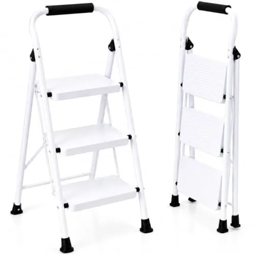 UZIRO Escalera Plegable 3 Peldaños | Escalones Antideslizantes, Patas Antideslizantes