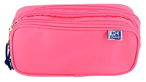 Oxford, Estuche Escolar 3 Compartimentos, Goma Elástica, 3 Cremalleras, Color Rosa Fucsia
