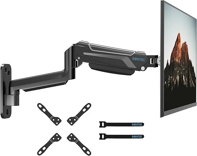 BONTEC Soporte Monitor Pared de 13 a 42 Pulgadas hasta 9 kg, Brazo Monitor Pared con Resorte de Gas Completamente Ajustable, Inclinación y Giro, Altura Ajustable, VESA máx 200x200 mm