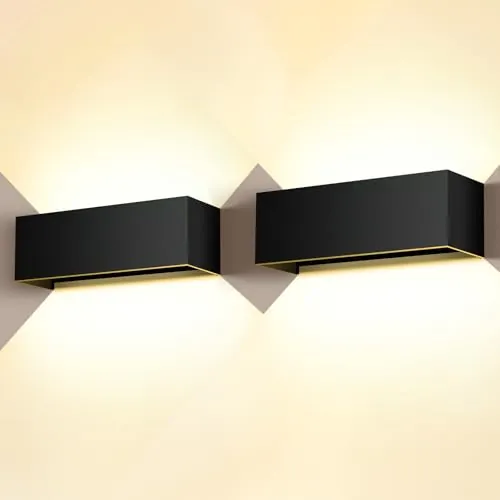 2 Piezas 36W Apliques Pared Exterior/Interior 3000K Bianco Caldo Aplique de Pared Ángulo de haz Ajustable Aplique Pared Interior Impermeable IP65 Negra Aplique Exterior Pared
