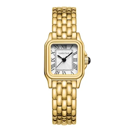 CHEETAH Reloj Analógico de Cuarzo Pequeño ara Mujer con Pulsera Vintage, Caja Rectangular, Esfera Romana, Reloj de Pulsera Digital Resistente al Agua para Mujeres y Niñas - Oro Blanco