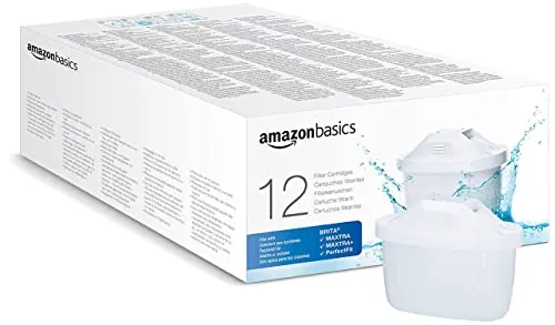 Amazon Basics Cartuchos filtrantes de Agua, Aptos y compatibles con Todas Las BRITA Incl.PerfectFit & Jarras, Paquete de 12