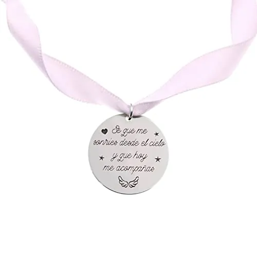 Mi Joya Personalizada - Medalla para Ramo de Novia en Plata de Ley - Se Que Me Sonríes Desde El Cielo y Hoy Me Acompañas(Medalla Ramo 2)