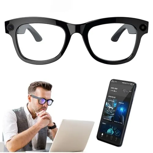hKjPlvf Gafas Inteligentes con IA, cámara de 500 W y Altavoces, ChatGPT Integrado, Control de Voz, WiFi 4.0 + Bluetooth 5.3, traductor Bluetooth Inteligente, para Viajes, música y Llamadas,B