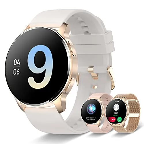 Iaret Reloj Inteligente para Mujer con Llamadas, 1,32'' Smartwatch, 3 Correas, Pulsera Actividad, Presión Arterial, Ritmo Cardíaco, Oxígeno Sanguíneo, Sueño para Android iPhone, Regalo