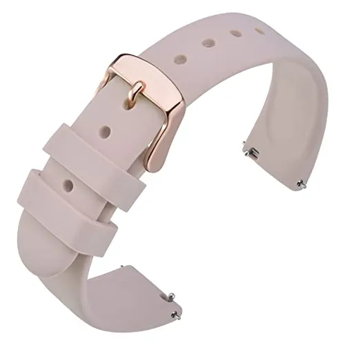 ANNEFIT Correas Reloj Silicona, Correa de Repuesto de Goma Suave de Liberación Rápida 18mm con Hebilla Oro Rosa (Rosado Claro)