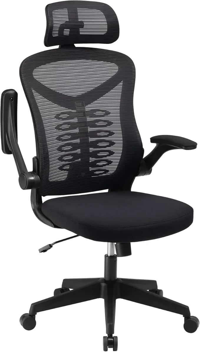 Magic Life Silla de Escritorio Sillas de Oficina Reposabrazos abatible de 90 ° Silla ergonómica para computadora Soporte Lumbar Altura Ajustable Giratoria de 360 ° Mecedora (Negro)