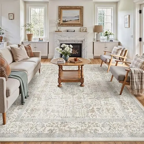 HUGEAR Alfombra Salon Taupe Antideslizante Alfombras Lavables en Lavadora Tapetes para Sala 300x400cm Habitacion Dormitorio Comedor Flor Vintage Grande Tapete Pelo Corto tapete Quarto