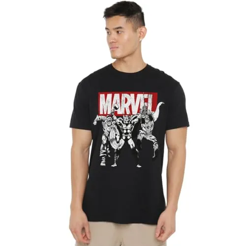 Camiseta Trio Heroes de Marvel para Hombre, Negra (Negra y Negra), Talla XXL del Reino Unido
