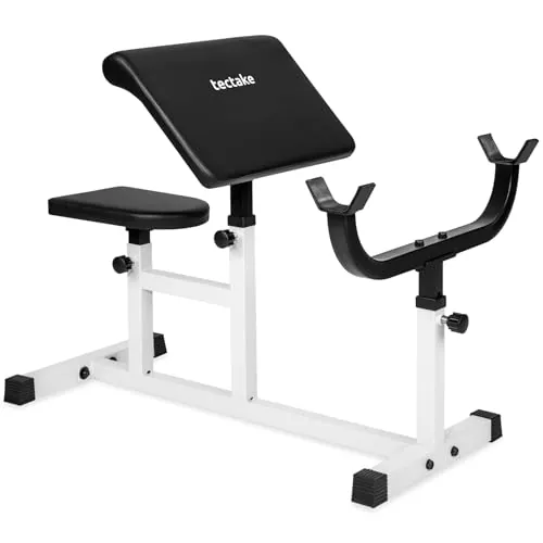 tectake® Banco Musculación, Banco de Pesas para Barra Gimnasio, Estructura de Acero Resistente, Asiento y Apoyabrazos Ajustables - Carga Máxima: 150 Kg
