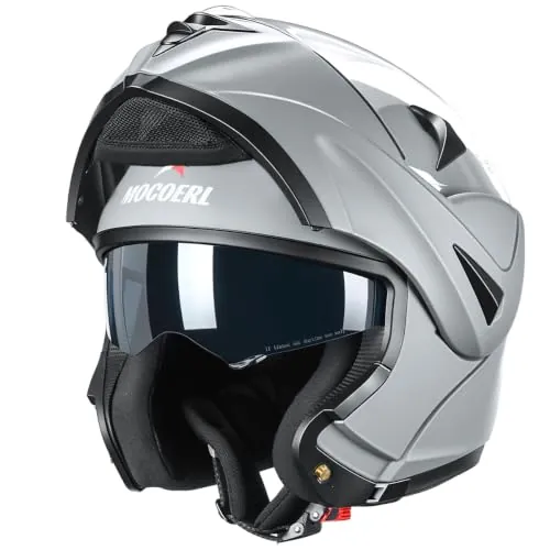 MOCOERL Casco Moto Modular Hombre y Mujer con Viseras Dobles, Casco Integral Moto Flip-Up Convertible , Certificado ECE 2206 (Gris, XL)