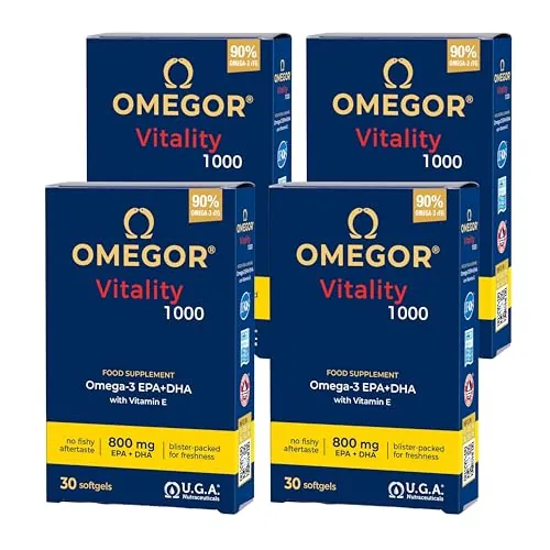 Omega 3 1000mg IFOS Certificado 5 Estrellas - 800 mg de EPA y DHA con Vitamina E - Favorece las Funciones Cardiovasculares y Cerebrales - 30 Cápsulas (Paquete de 4)