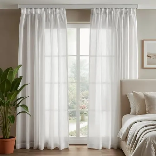 Deconovo Cortinas de Lino para Salón y Dormitorio, 2 Piezas, 140x138 cm