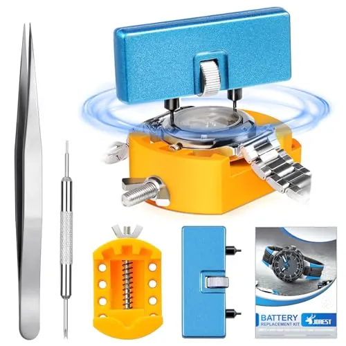 JOREST Herramienta Cambiar Pilas Reloj, Herramienta Abrir Relojes se utiliza para la tapa del reloj que se abre girando, Soporte de caja de reloj, Pinzas, manual de usuario