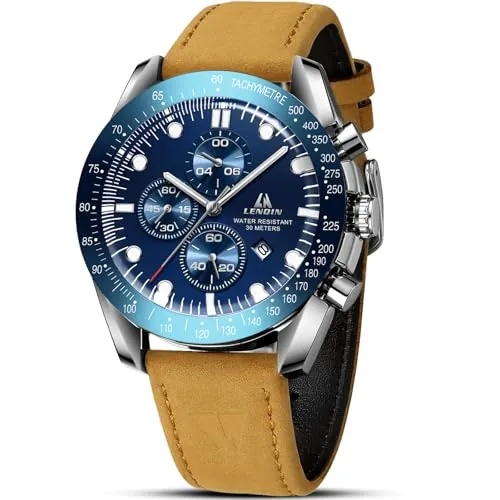 LN LENQIN Reloj Hombre Relojes Cuarzo Analógicos para Hombres Relojes Pulsera para Hombres Resistentes Al Agua hasta 30m Negocios Moda con Visualización De Fecha Reloj De Cuero