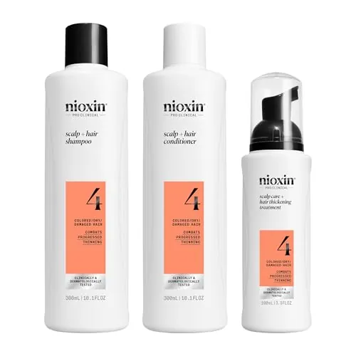 NIOXIN Kit del Sistema 4 - Cabello Teñido y Dañado con Debilitamiento Avanzado - Champú, Acondicionador y Tratamiento Cuero Cabelludo (300+300+150ml)