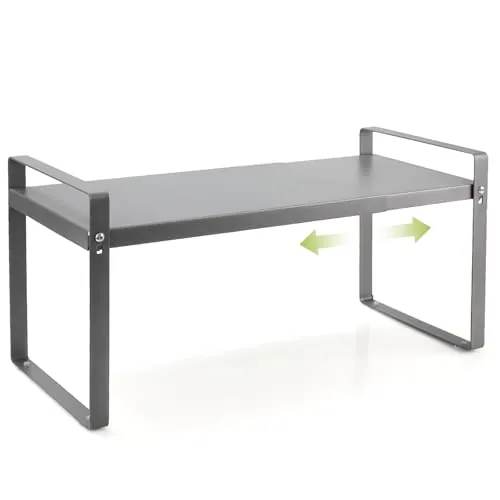 Cozary Estantería de Cocina Extensible (37-63cm), Metal Estanteria Cocina, para Utensilios, Aperitivos o Libros, más Espacio de Almacenamiento, para Armarios de Cocina y Encimeras, Despensa, Gris