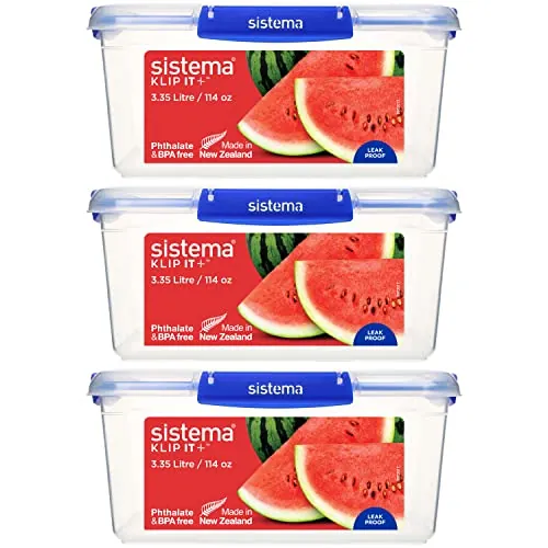 Sistema KLIP IT PLUS recipientes de almacenamiento de alimentos | 3.35 L | Juego de recipientes herméticos | Junta a prueba de fugas | Clips de cierre sencillos | 3 unidades