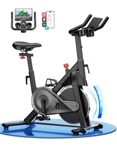 Copant Bicicleta Estática en Cass con Pantalla LCD y App Control, Bicicleta de Ejercicio Interior con Resistencia Magnética Ajustable, Capacidad de Carga 136KG