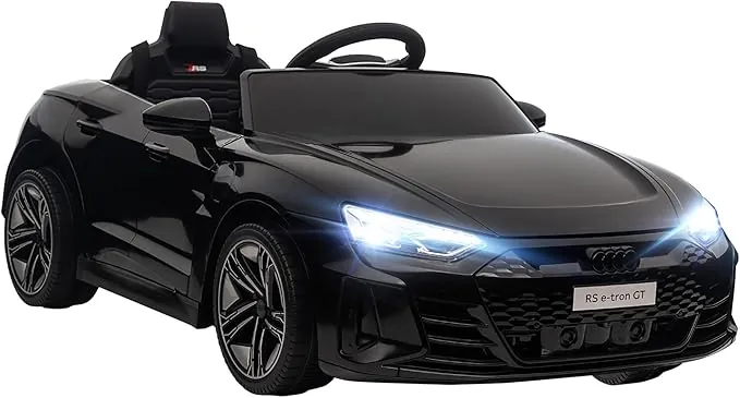 HOMCOM Coche Eléctrico para Niños de +3 Años Audi RS e-Tron GT Coche de Batería 12V con Mando a Distancia Faros LED Bocina Música USB y Apertura de Puerta 3-5 km/h Negro