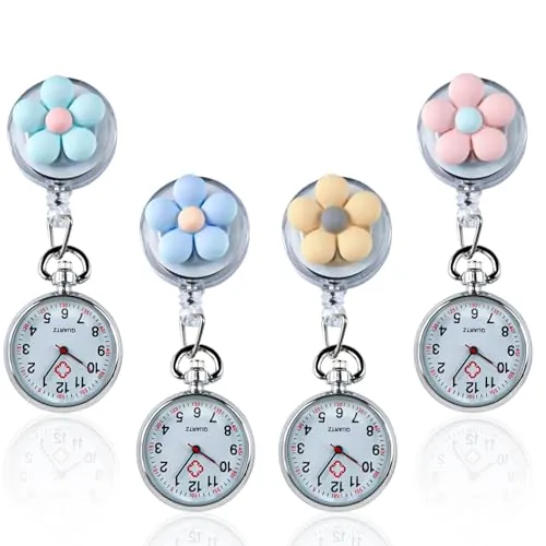 Nizirioo Reloj de enfermera de 4 piezas: reloj de enfermera con clip, reloj de bolsillo retráctil, reloj de bolsillo portátil, reloj de cuarzo para médico, cuidador, estudiante, mujer, hombre, regalos