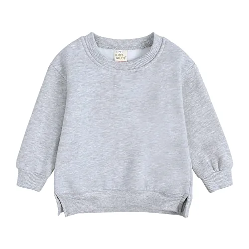 2025 Sudadera de Capa Sólida Plus Suéter Top Bebé Color Tops Camiseta para Adolescentes Niñas, gris, 6-9 meses