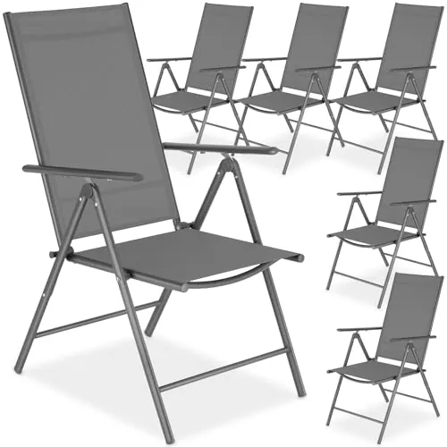 tectake® Conjunto de 6 Sillas Jardín Exterior de Aluminio, con Respaldo Regulable, Conjunto Sillas Terraza Resistentes a la Intemperie, Malla Transpirable, Fácil Limpieza - Antracita/Gris