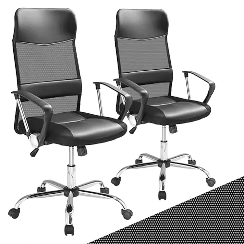CASARIA Juego de 2 Sillas Oficina Giratorias Negro