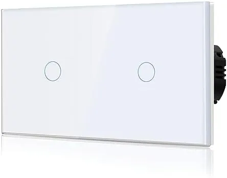 BSEED Interruptor Tactil luz pared,Interruptores Conmutador Modernos,Vidrio Panel con luz Piloto,Sin Función Wifi,1 Gang 2 Vía,157mm Blanco