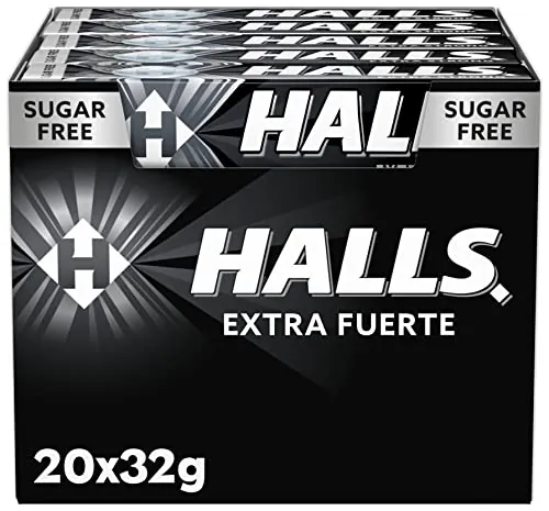 Halls Menta Fuerte, Caramelo Sin Azúcar, Caja de 20 Sticks de 32 g