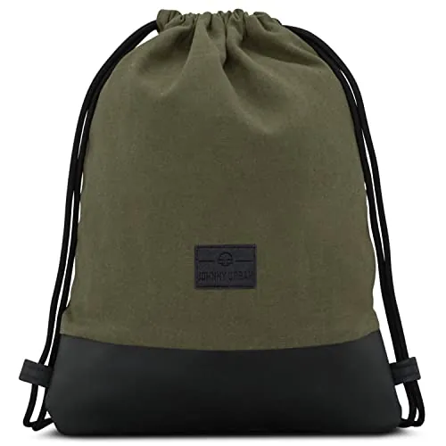Johnny Urban Mochila Gimnasio Mujer y Hombre Verde Negra- Luke - Bolsa de Lona con Bolsillo - Mochilas de Algodón con Cordóne para Deporte, Tiempo Libre y Playa - Hidrófugo