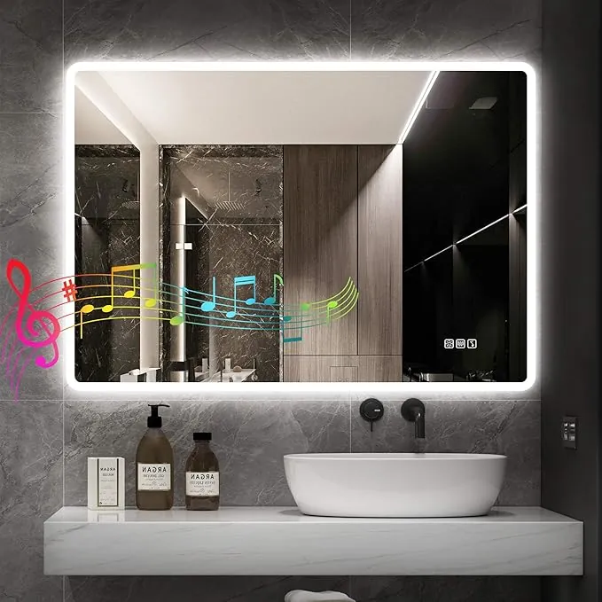 STARLEAD Espejo-Baño-con-Luz y Bluetooth 60x80cm, Espejos-de-Baño-con-LED, Antivaho, Regulable, 3 Colores Luz, Memoria, IP44, Vidrio Templado HD, Horizontal/Vertical