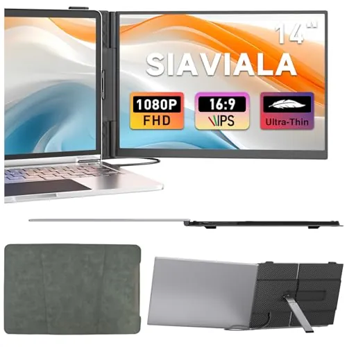 siaviala Monitor Portátil de 14" Más Nuevo, Extensor Pantalla Portatil Ultradelgado FHD 1080P IPS. Monitor Portátil Funciona con Portátiles de 13-17.3 ", Plug & Play para Mac/Android/Chrome