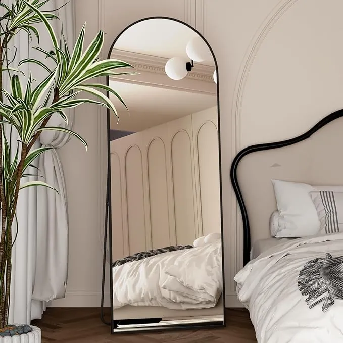 Espejo de Cuerpo Entero 162 x 53 cm Arco Espejo de pie con Soporte Espejo Arqueado Negro Colgado de pie o apoyado contra la Pared para Entrada Dormitorio