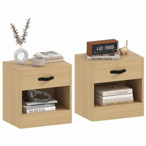 HOMCOM Pack de 2 Mesitas de Noche Estrechas con Cajón 39x28x41 cm Natural