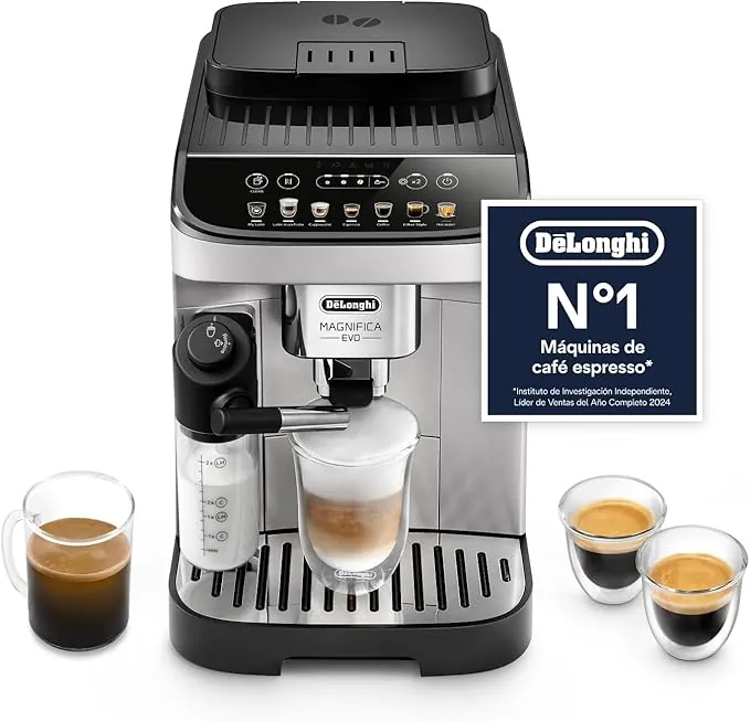 De’Longhi Magnifica Evo – Perfetto Cafetera Superautomática, LatteCrema Jarra de leche automática, 7 Bebidas One-Touch, Controles Soft Touch, Plata y Negro (ECAM292.81.SB)