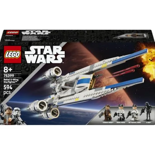 LEGO Star Wars Caza Estelar Rebelde ala-U 75399 | Juguetes para niños de 8+ años, maqueta de nave con ala móvil, 3 minifiguras y droide, regalo de cumpleaños, 594 piezas