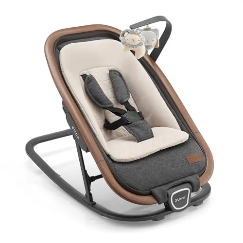 Gromast Silla hamaca 2 en 1 para bebés, hamaca portátil con 3 posiciones de reclinación, juguetes colgantes y bolsa de viaje - Gris oscuro