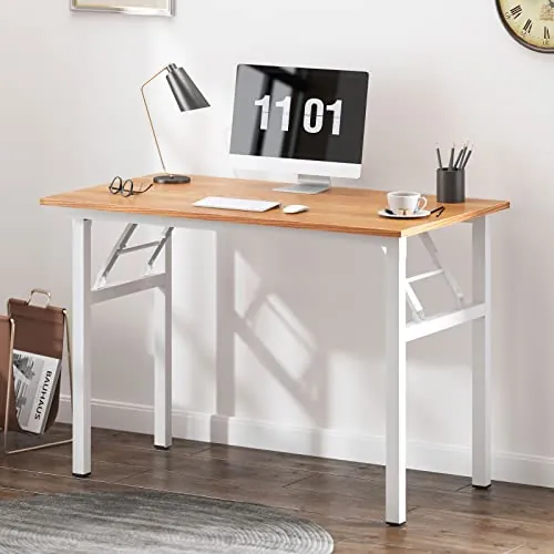 SogesHome AC5BW-100-SH - Mesa plegable de ordenador, escritorio de oficina, lugar de trabajo para trabajar en casa, mesa de comedor, mesa de conferencias, teca y color blanco, 100 x 60 x 75 cm