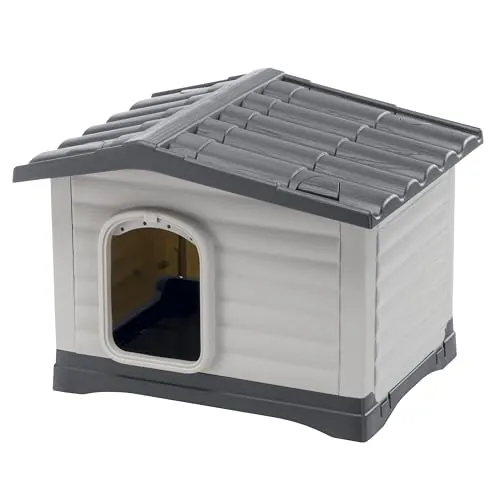 Ferplast Caseta Perros Exterior DOGVILLA 60 SE, Caseta Perro, Casa para Perros, Base Drenante, Base Aislante, Techo Desmontable, Rejilla de Ventilación, Plástico Reciclado, 58 x 48 x h 44 cm